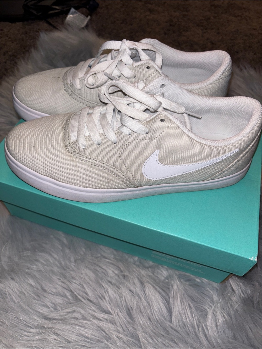 Nike Kids Beige Canvas Sneakers with White Swoosh